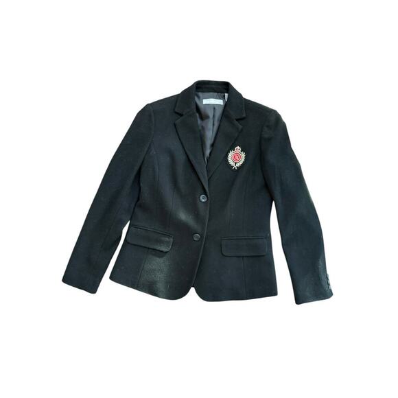 Liz Claiborne Women's Black Embroidered Crest Knit Blazer Jacket Size 6 - Picture 1 of 4